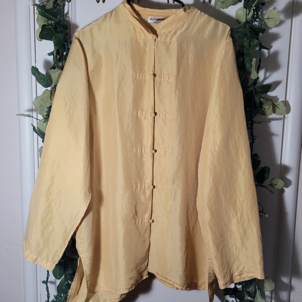 Mandarin collar silk long sleeve sz L